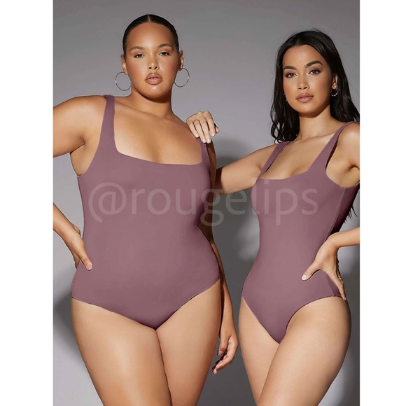 Mauve Purple Tank Bodysuit Square Neck Slim Fit Stretchy - Picture 5 of 7